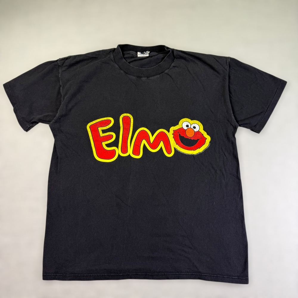 VTG 1996 G.E.M. ELMO T-Shirt Sesame Street Men's L POLYGRAM Black Jim Henson USA